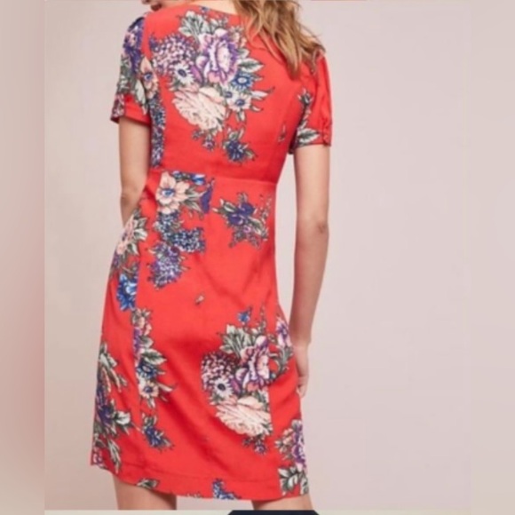 Maeve Anthropologie Button Down Red Floral Dress - Picture 7 of 7